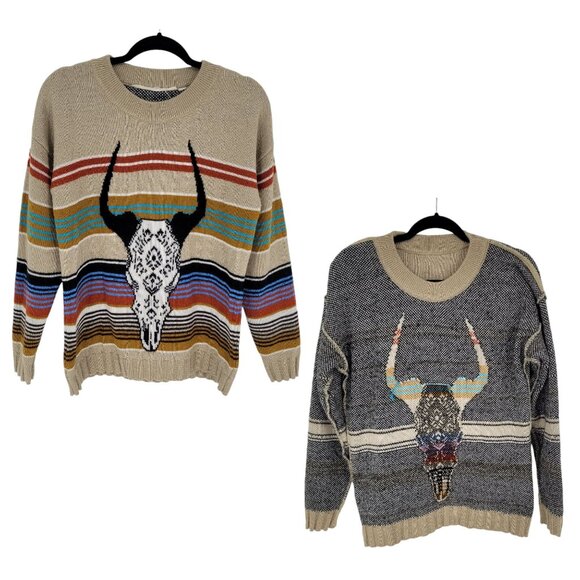 Jens pirate booty womens Medium Desert Queen reversible bull horn skull sweater - Picture 1 of 12